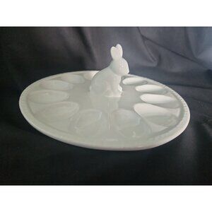Vintage Avon White Bunny Deviled Egg Ceramic Plate Easter